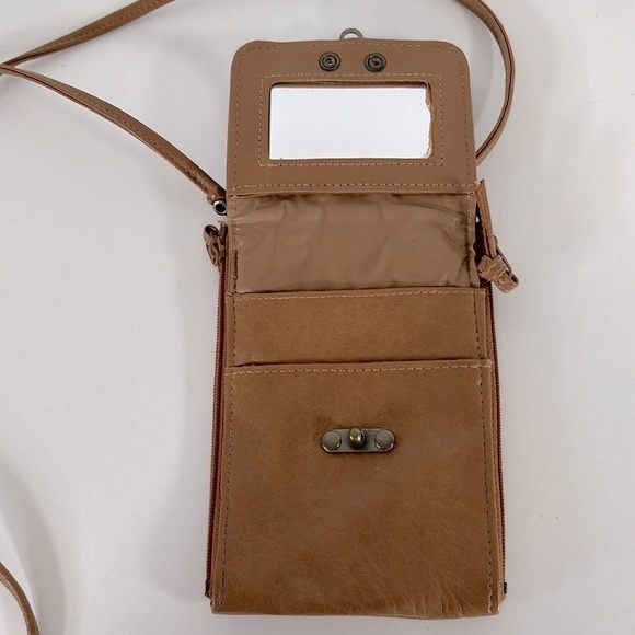 Via Moda Small Crossbody Clutch Festival Pouch Zipper Pockets Brass Spin Closure - Picture 5 of 12